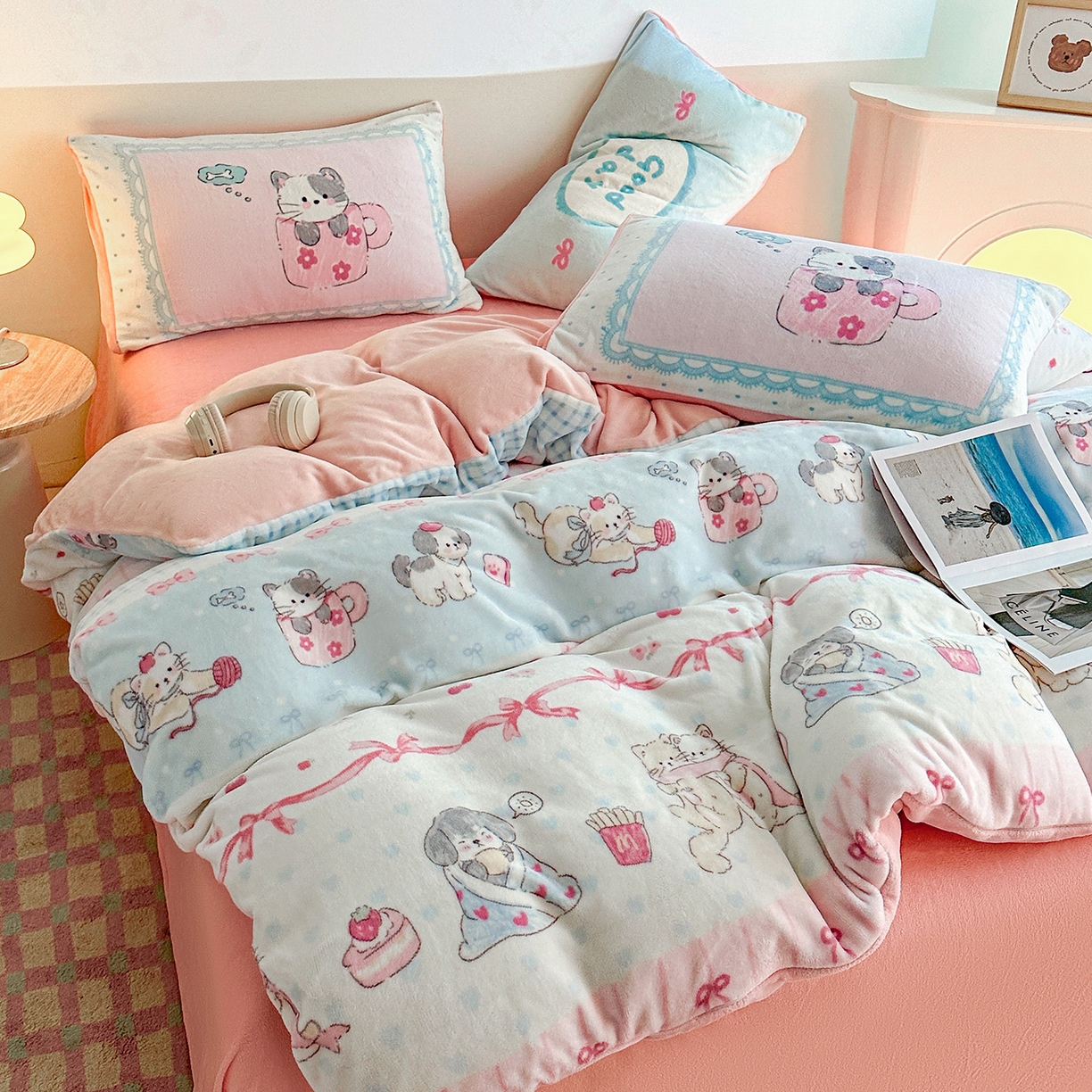 91家纺网 家纺一手货源 找家纺 安哆啦家纺 2025新款A类加厚200克牛奶绒印花卡通四件套 休闲一刻