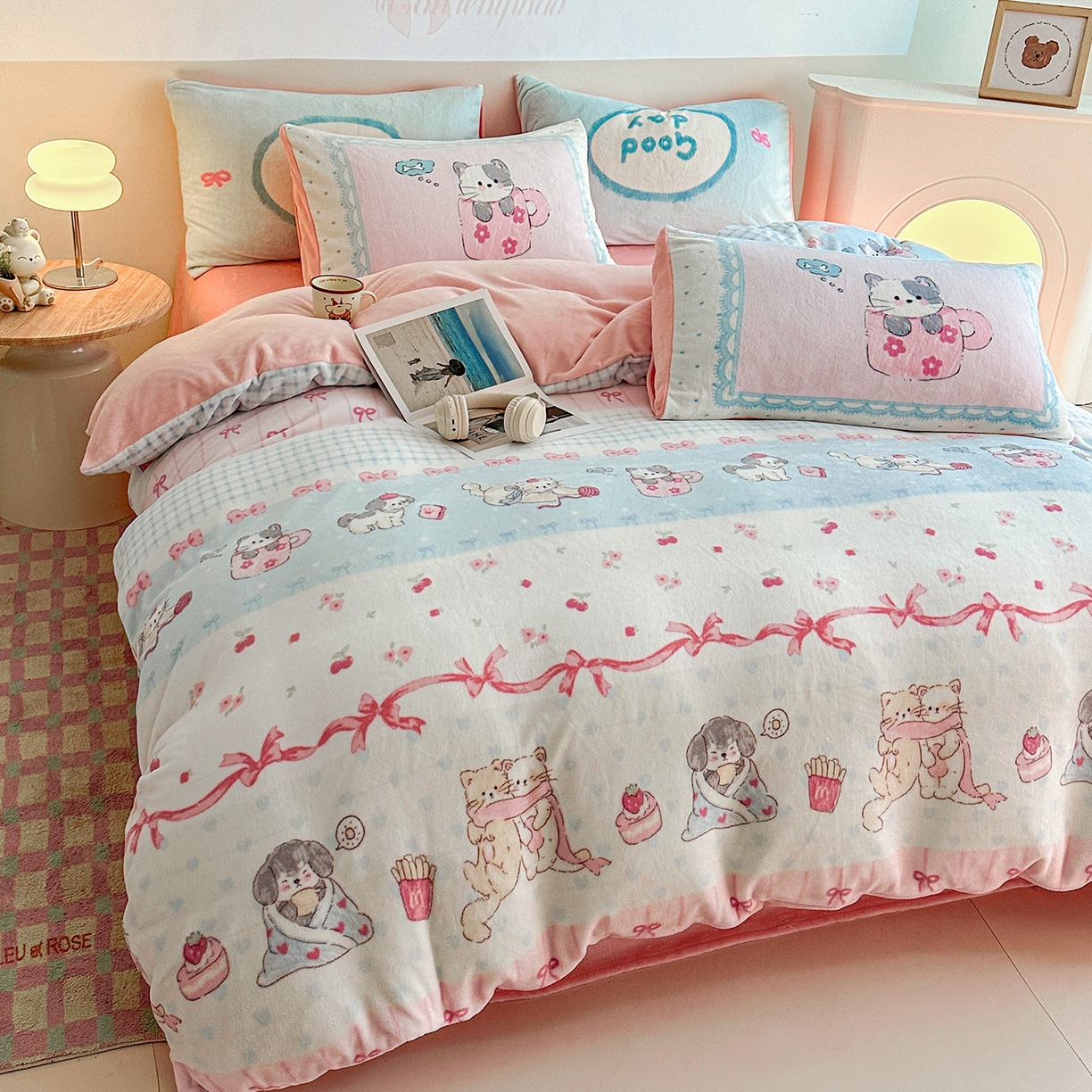 91家纺网 家纺一手货源 找家纺 安哆啦家纺 2025新款A类加厚200克牛奶绒印花卡通四件套 休闲一刻