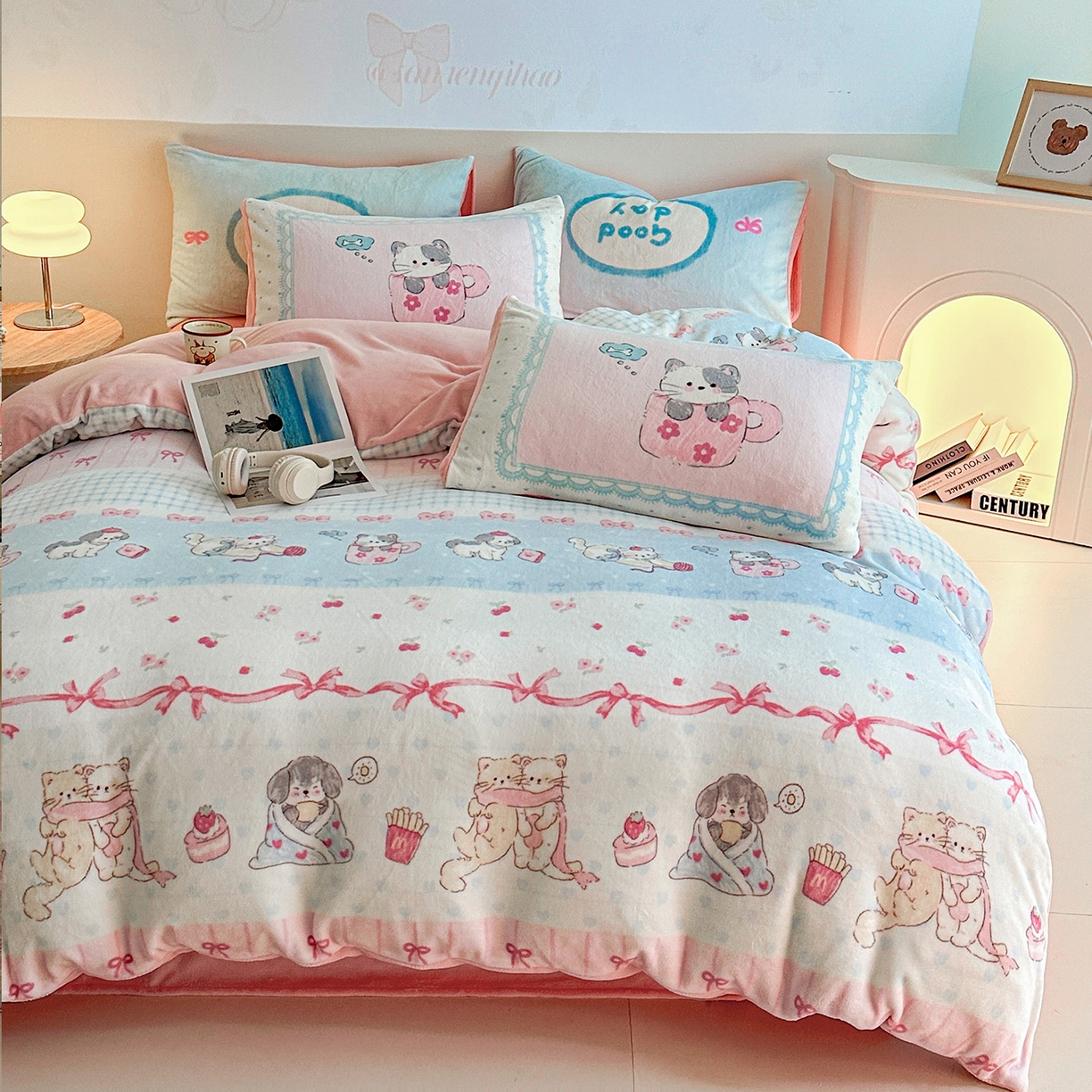 91家纺网 家纺一手货源 找家纺 安哆啦家纺 2025新款A类加厚200克牛奶绒印花卡通四件套 休闲一刻