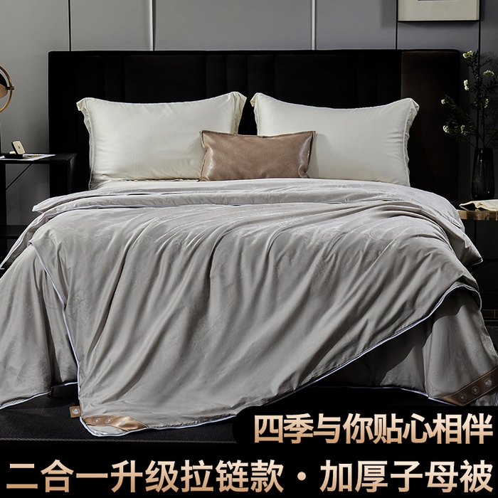 群鹿蚕丝羽绒馆 【榨蚕丝填充包过质检】2025新款拉链升级款蚕丝二合一加厚子母被被子被芯 灰