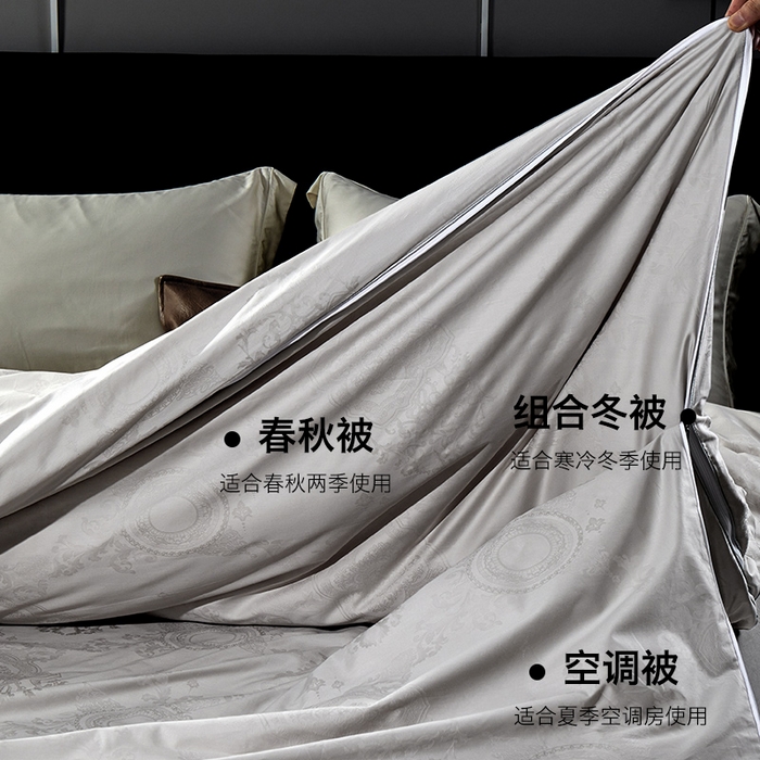91家纺网 家纺一手货源 找家纺 群鹿蚕丝羽绒馆 【榨蚕丝填充包过质检】2025新款拉链升级款蚕丝二合一加厚子母被被子被芯 灰