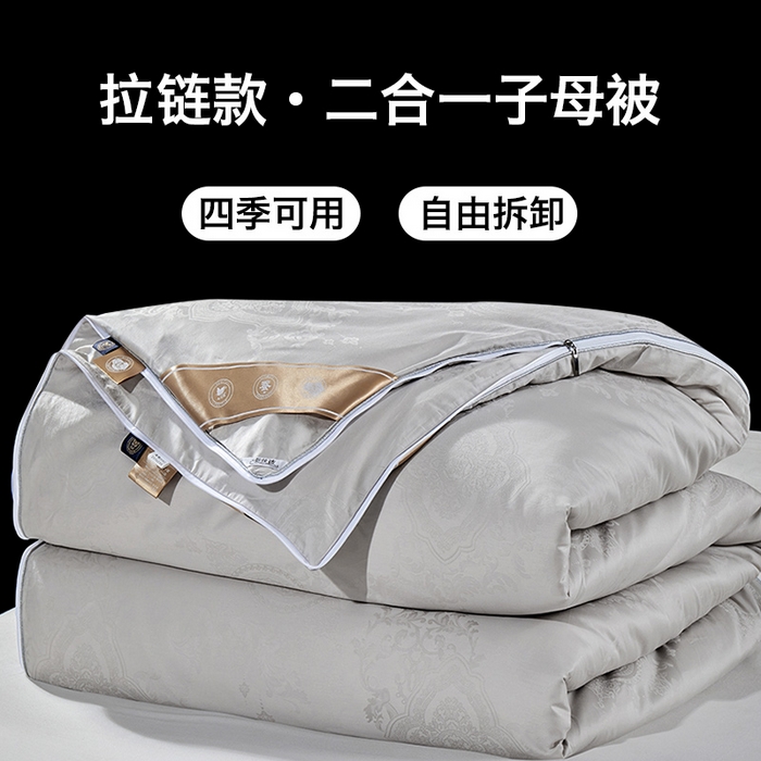 91家纺网 家纺一手货源 找家纺 群鹿蚕丝羽绒馆 【榨蚕丝填充包过质检】2025新款拉链升级款蚕丝二合一加厚子母被被子被芯 灰