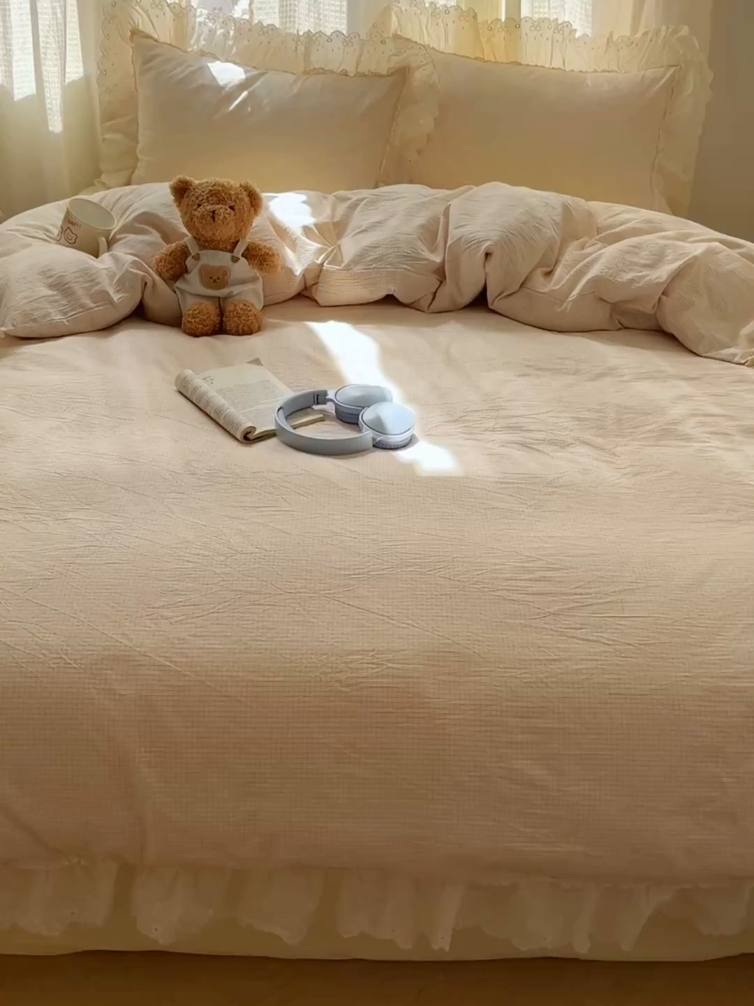 91家纺网 家纺一手货源 找家纺 丽涵家纺 2025新款法式花边全棉色织水洗棉小格子四件套 泡芙-米格