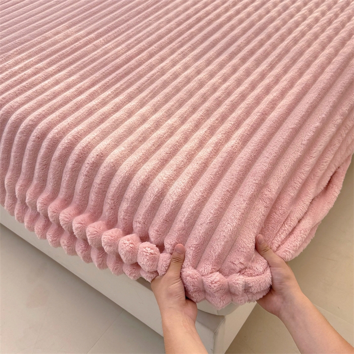91家纺网 家纺一手货源 找家纺 馨乐家纺 2025新款A类300g兔毛抽条床笠 粉色-床笠