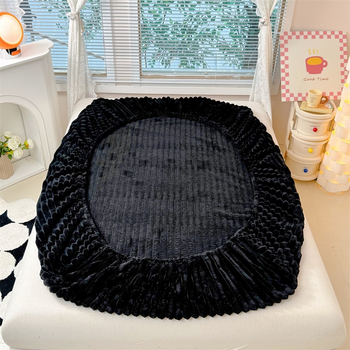 91家纺网 家纺一手货源 找家纺 馨乐家纺 2025新款A类300g兔毛抽条床笠 黑色-床笠