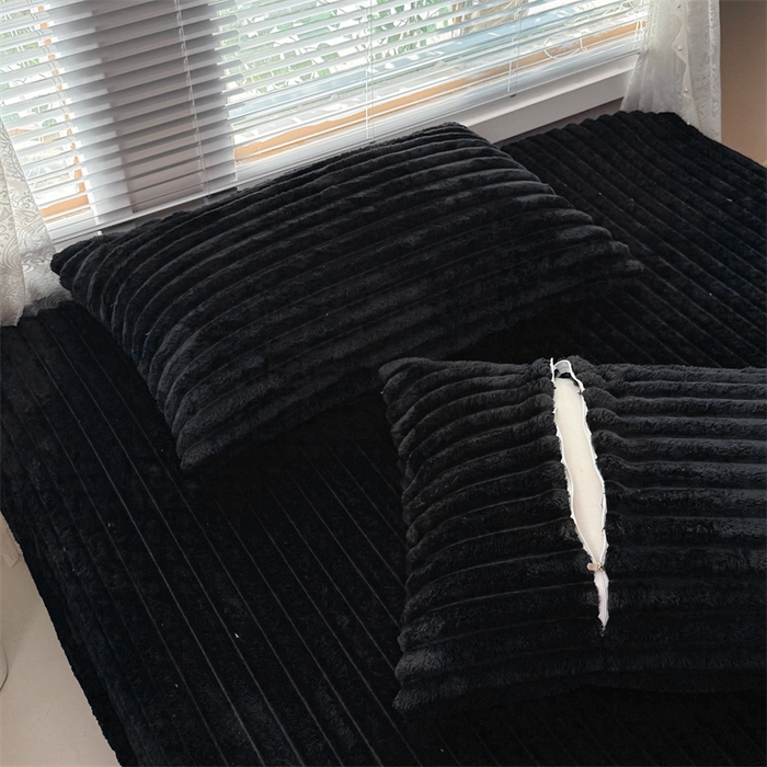 91家纺网 家纺一手货源 找家纺 馨乐家纺 2025新款A类300g兔毛抽条床笠 黑色-床笠