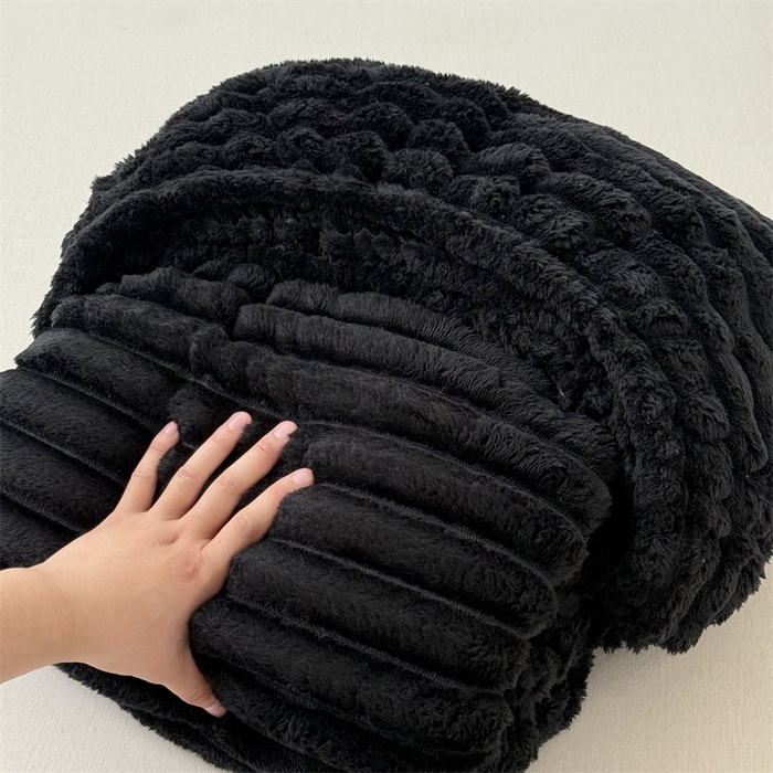 91家纺网 家纺一手货源 找家纺 馨乐家纺 2025新款A类300g兔毛抽条床笠 黑色-床笠