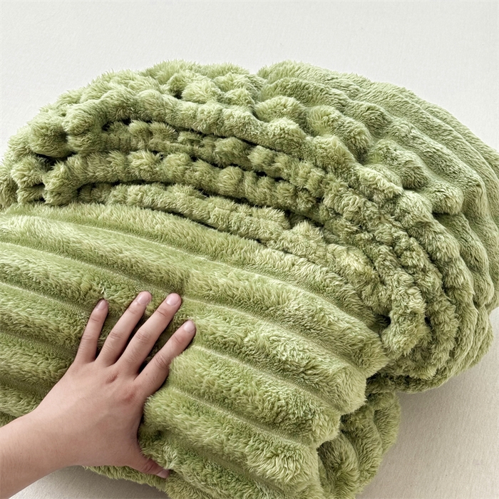 91家纺网 家纺一手货源 找家纺 馨乐家纺 2025新款A类300g兔毛抽条床笠 抹茶绿-床笠