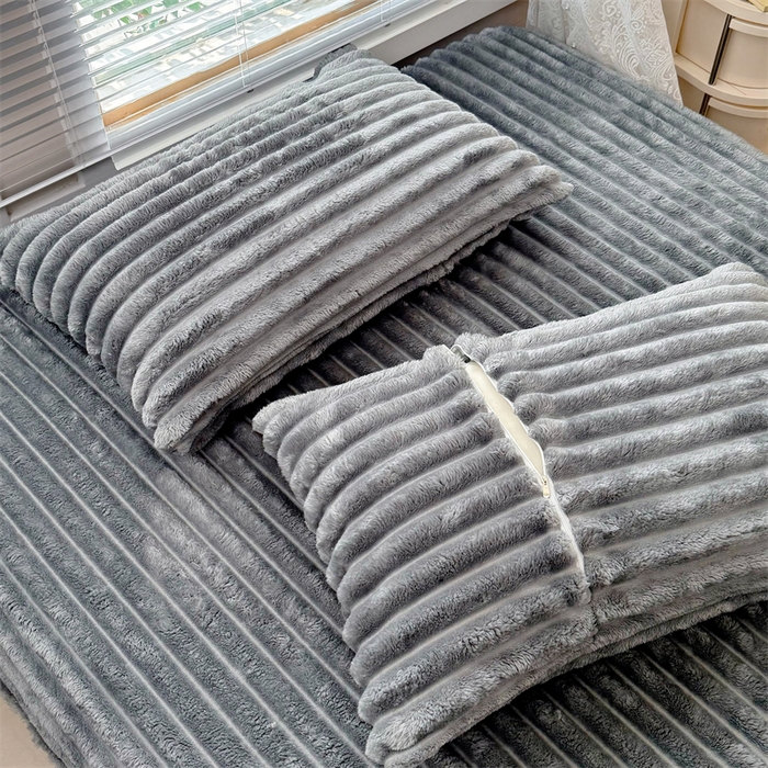 91家纺网 家纺一手货源 找家纺 馨乐家纺 2025新款A类300g兔毛抽条床笠 浅灰-床笠