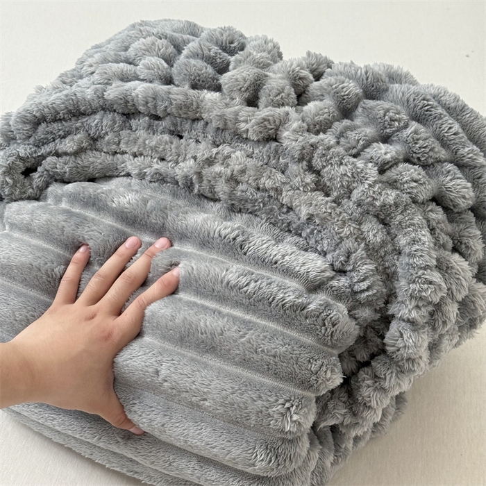 91家纺网 家纺一手货源 找家纺 馨乐家纺 2025新款A类300g兔毛抽条床笠 浅灰-床笠