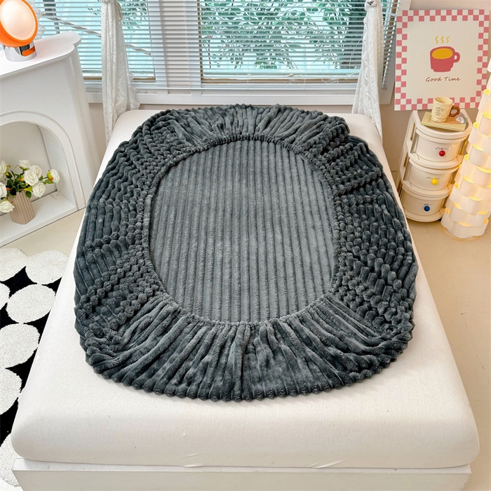 91家纺网 家纺一手货源 找家纺 馨乐家纺 2025新款A类300g兔毛抽条床笠 深灰-床笠