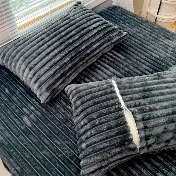 91家纺网 家纺一手货源 找家纺 馨乐家纺 2025新款A类300g兔毛抽条床笠 深灰-床笠