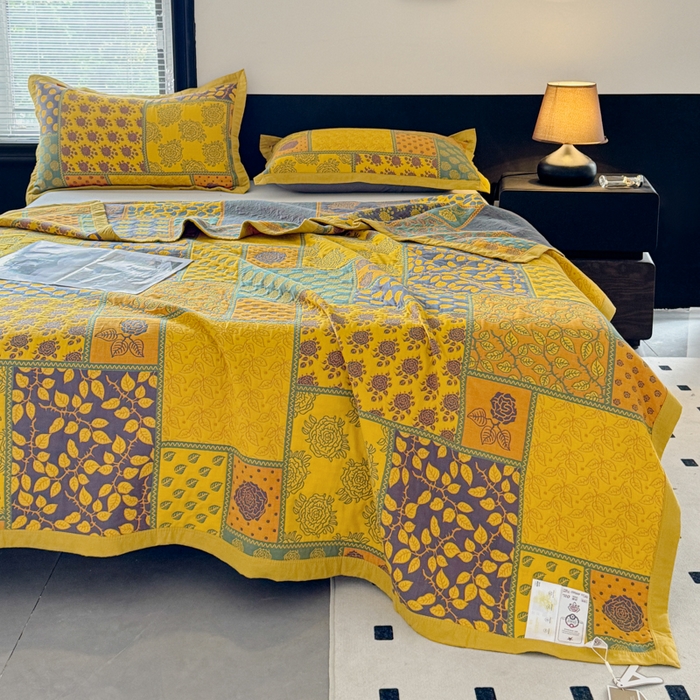 91家纺网 家纺一手货源 找家纺 七七家纺 2025新款新疆长绒棉盖毯 黄叶繁花