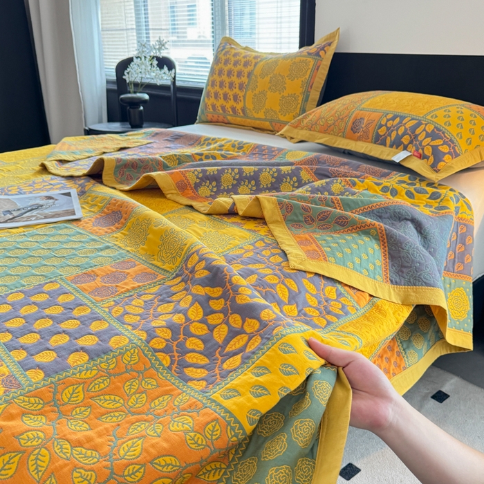 七七家纺 2025新款新疆长绒棉盖毯 黄叶繁花