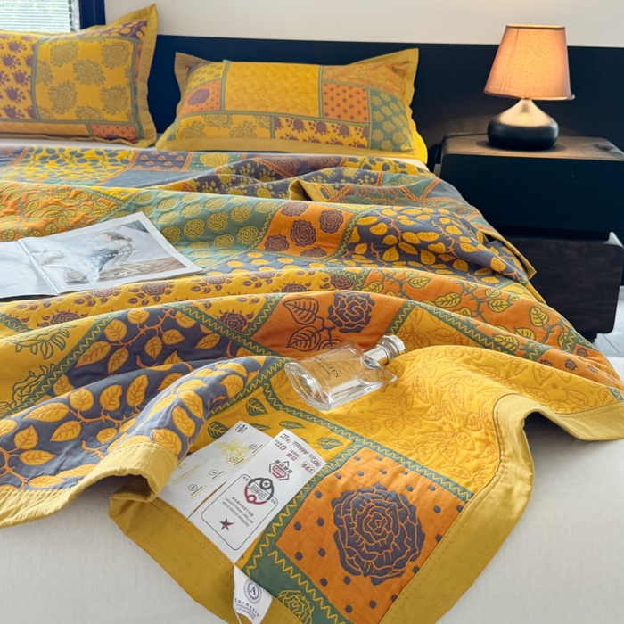 91家纺网 家纺一手货源 找家纺 七七家纺 2025新款新疆长绒棉盖毯 黄叶繁花