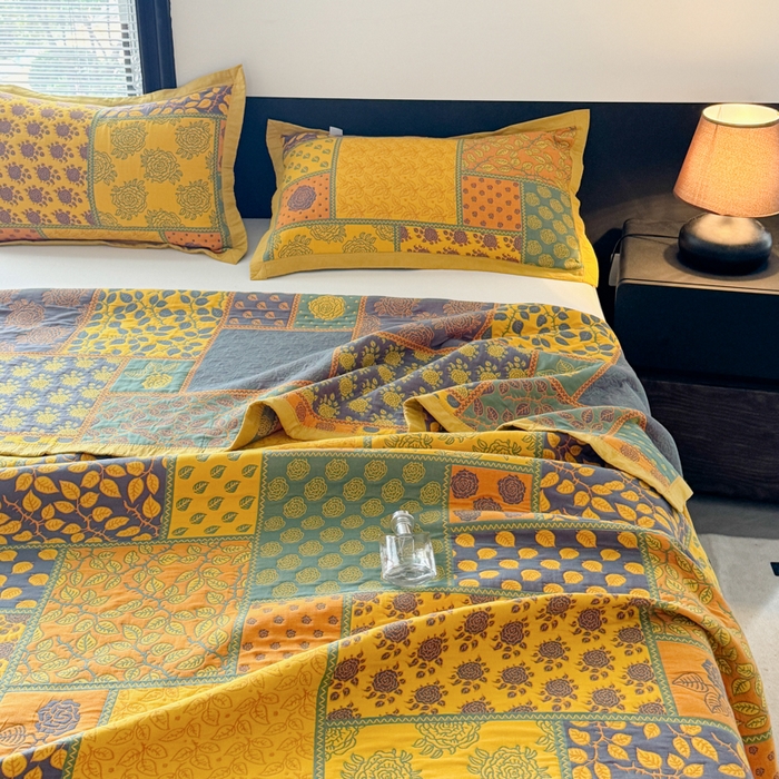 91家纺网 家纺一手货源 找家纺 七七家纺 2025新款新疆长绒棉盖毯 黄叶繁花