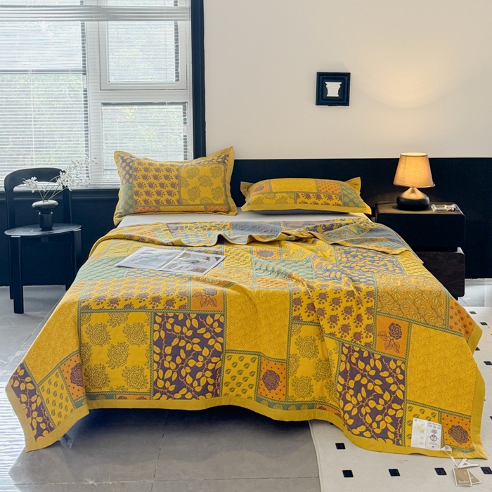 91家纺网 家纺一手货源 找家纺 七七家纺 2025新款新疆长绒棉盖毯 黄叶繁花