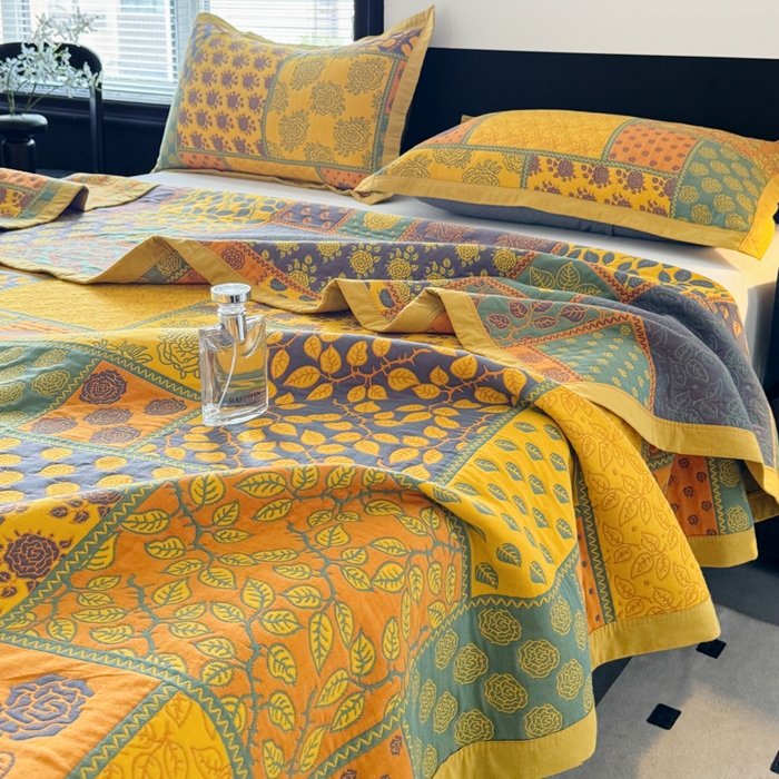 91家纺网 家纺一手货源 找家纺 七七家纺 2025新款新疆长绒棉盖毯 黄叶繁花