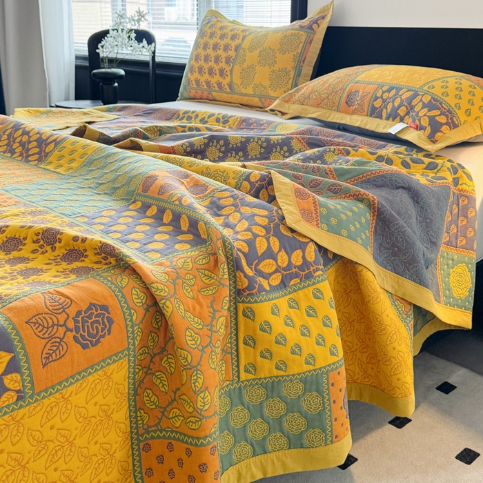 91家纺网 家纺一手货源 找家纺 七七家纺 2025新款新疆长绒棉盖毯 黄叶繁花