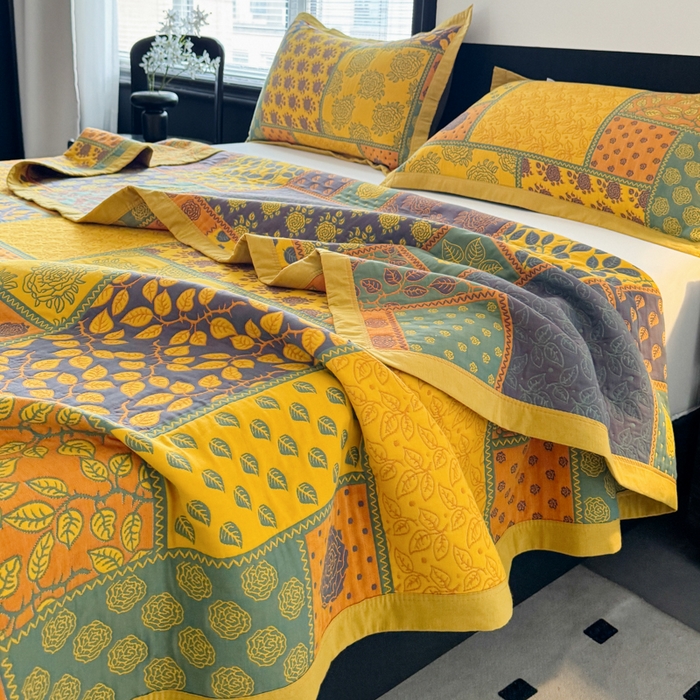 91家纺网 家纺一手货源 找家纺 七七家纺 2025新款新疆长绒棉盖毯 黄叶繁花