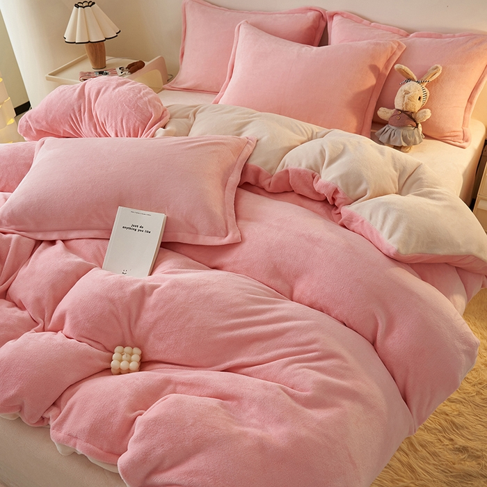 91家纺网 家纺一手货源 找家纺 （总）2025新款多巴胺小红书纯色牛奶绒四件套牛奶绒被套跨境定制-风格二