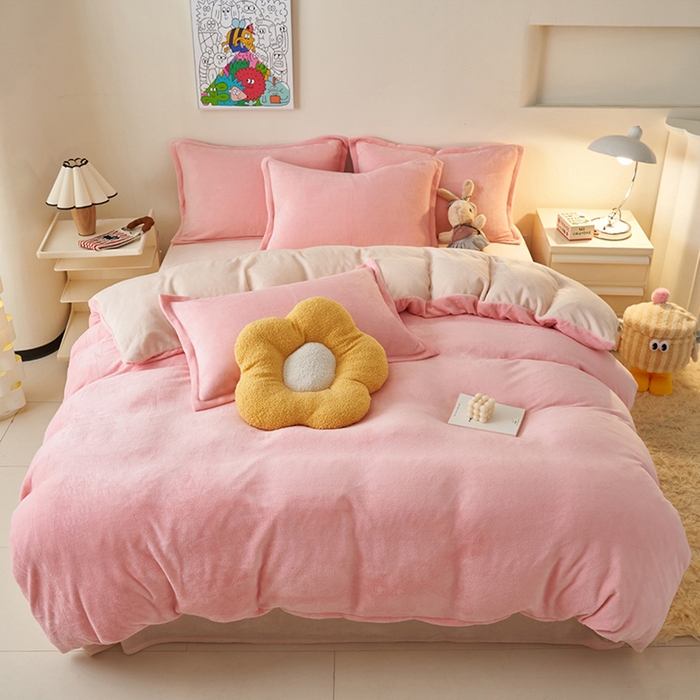 91家纺网 家纺一手货源 找家纺 （总）2025新款多巴胺小红书纯色牛奶绒四件套牛奶绒被套跨境定制-风格二