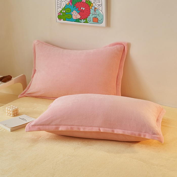 91家纺网 家纺一手货源 找家纺 2025新款多巴胺小红书纯色牛奶绒四件套牛奶绒被套跨境定制-风格二 樱花粉柠檬黄