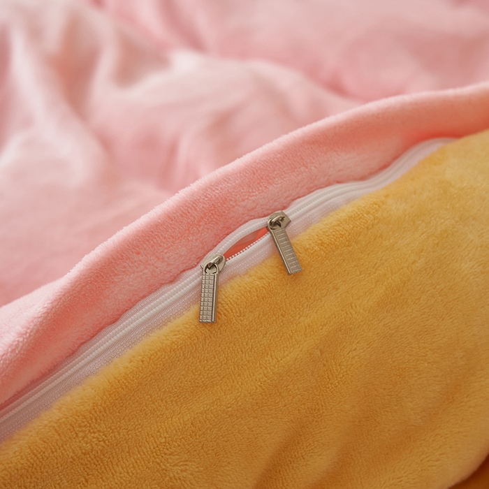 91家纺网 家纺一手货源 找家纺 2025新款多巴胺小红书纯色牛奶绒四件套牛奶绒被套跨境定制-风格二 樱花粉柠檬黄