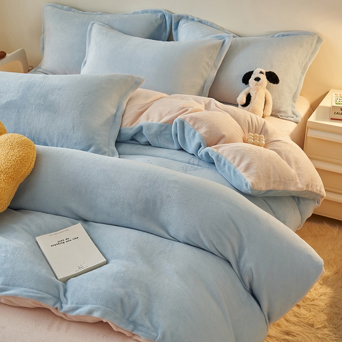 2025新款多巴胺小红书纯色牛奶绒四件套牛奶绒被套跨境定制-风格二 天蓝奶油