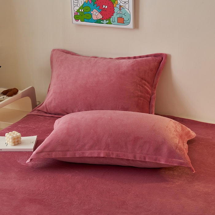 91家纺网 家纺一手货源 找家纺 2025新款多巴胺小红书纯色牛奶绒四件套牛奶绒被套跨境定制-风格二 豆沙