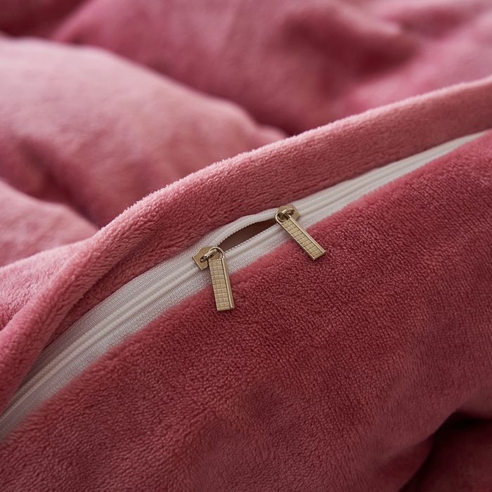 91家纺网 家纺一手货源 找家纺 2025新款多巴胺小红书纯色牛奶绒四件套牛奶绒被套跨境定制-风格二 豆沙