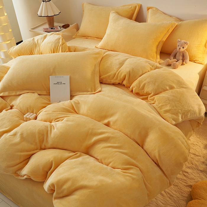 91家纺网 家纺一手货源 找家纺 2025新款多巴胺小红书纯色牛奶绒四件套牛奶绒被套跨境定制-风格二 柠檬黄