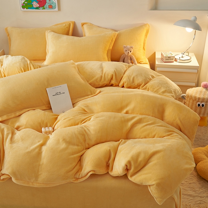 91家纺网 家纺一手货源 找家纺 2025新款多巴胺小红书纯色牛奶绒四件套牛奶绒被套跨境定制-风格二 柠檬黄
