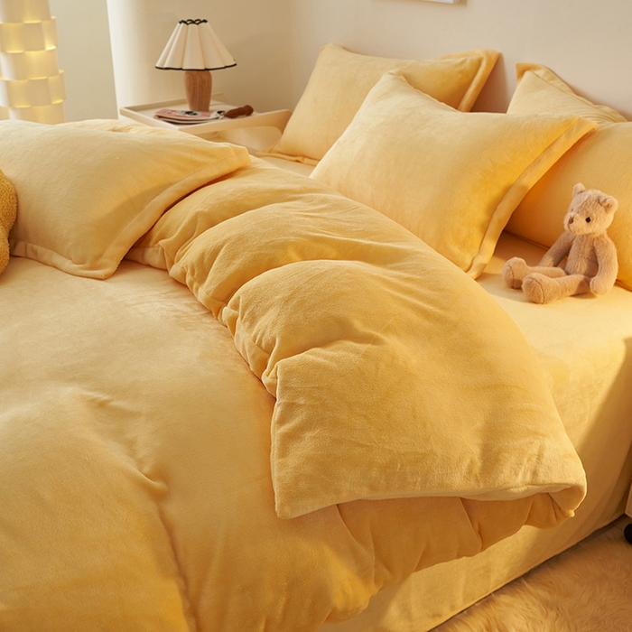 91家纺网 家纺一手货源 找家纺 2025新款多巴胺小红书纯色牛奶绒四件套牛奶绒被套跨境定制-风格二 柠檬黄