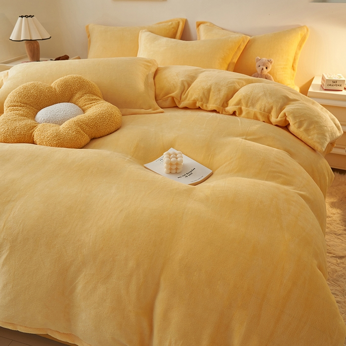 91家纺网 家纺一手货源 找家纺 2025新款多巴胺小红书纯色牛奶绒四件套牛奶绒被套跨境定制-风格二 柠檬黄
