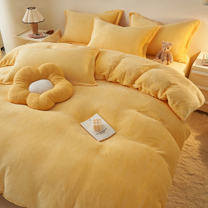 91家纺网 家纺一手货源 找家纺 2025新款多巴胺小红书纯色牛奶绒四件套牛奶绒被套跨境定制-风格二 柠檬黄