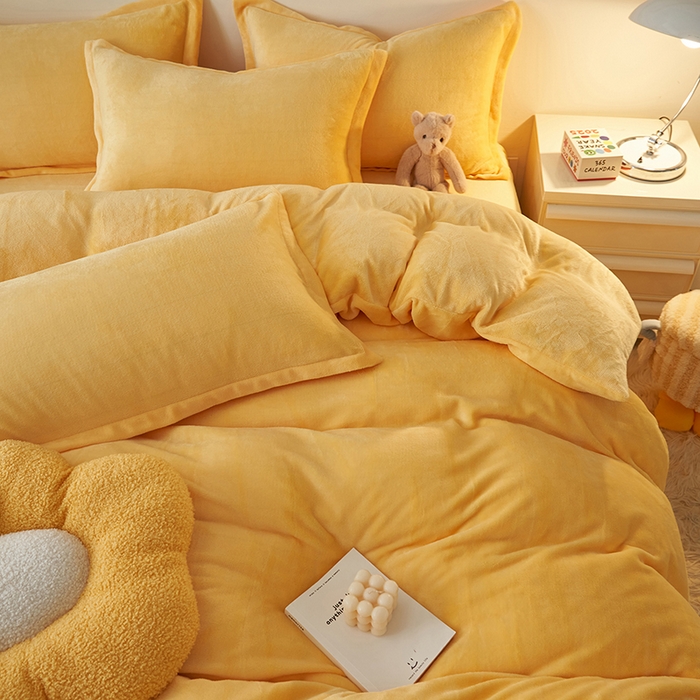 91家纺网 家纺一手货源 找家纺 2025新款多巴胺小红书纯色牛奶绒四件套牛奶绒被套跨境定制-风格二 柠檬黄