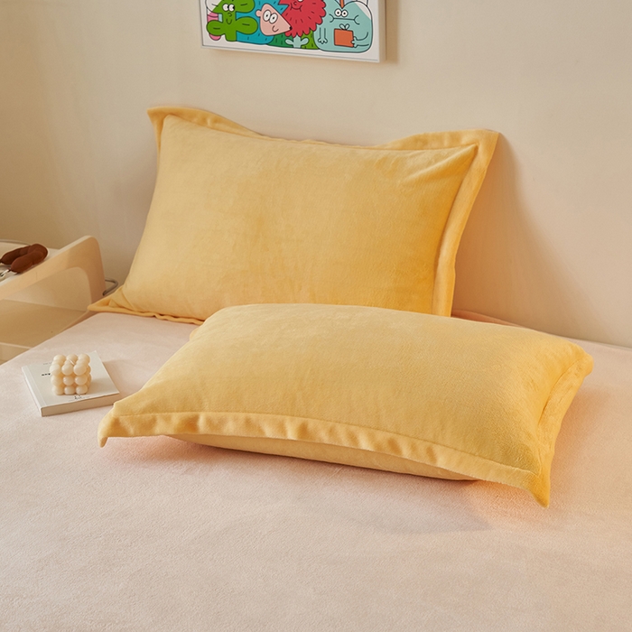 91家纺网 家纺一手货源 找家纺 2025新款多巴胺小红书纯色牛奶绒四件套牛奶绒被套跨境定制-风格二 柠檬黄奶油