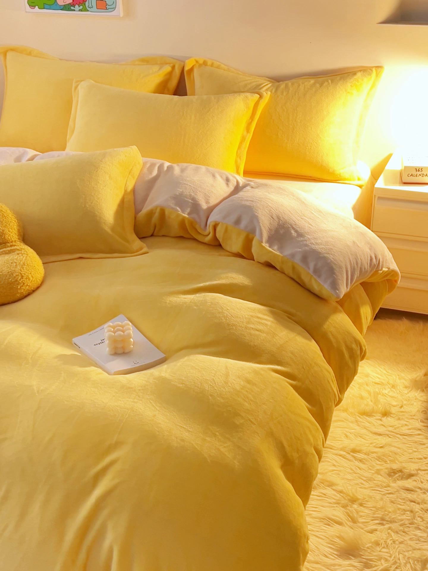 91家纺网 家纺一手货源 找家纺 2025新款多巴胺小红书纯色牛奶绒四件套牛奶绒被套跨境定制-风格二 柠檬黄奶油