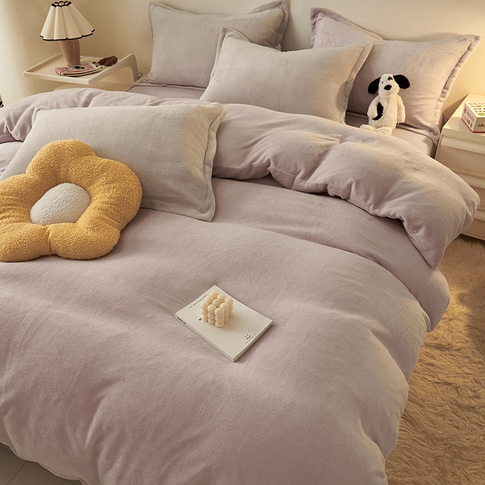 91家纺网 家纺一手货源 找家纺 2025新款多巴胺小红书纯色牛奶绒四件套牛奶绒被套跨境定制-风格二 雅致灰