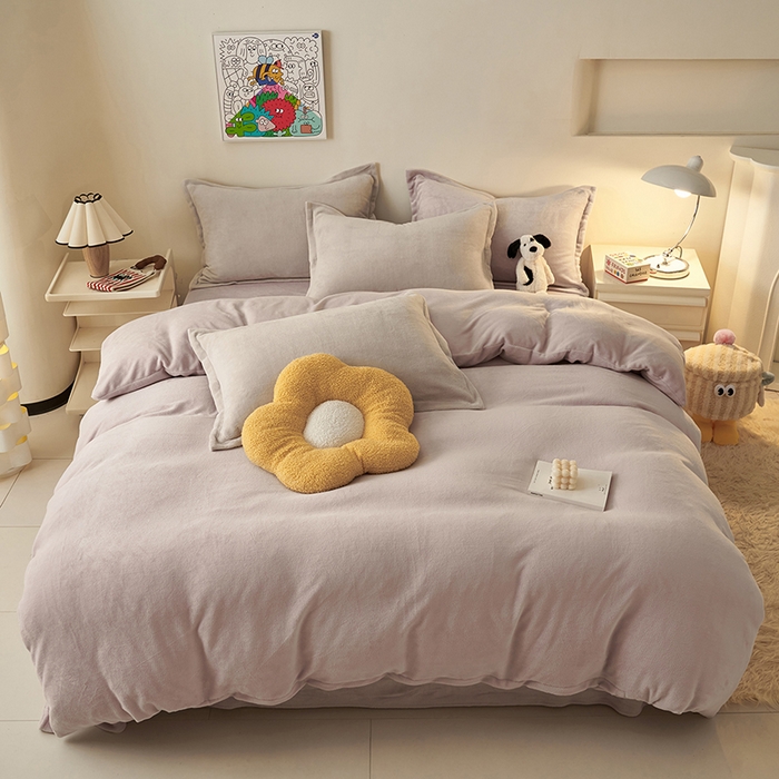 91家纺网 家纺一手货源 找家纺 2025新款多巴胺小红书纯色牛奶绒四件套牛奶绒被套跨境定制-风格二 雅致灰