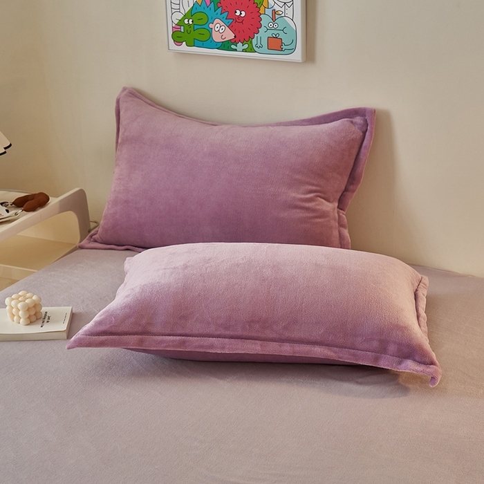 91家纺网 家纺一手货源 找家纺 2025新款多巴胺小红书纯色牛奶绒四件套牛奶绒被套跨境定制-风格二 优雅紫灰