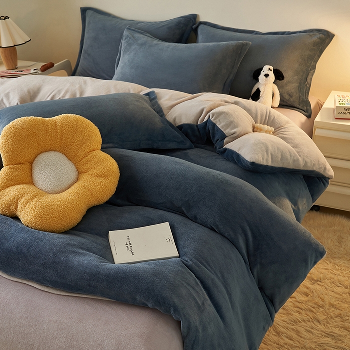 2025新款多巴胺小红书纯色牛奶绒四件套牛奶绒被套跨境定制-风格二 宾利蓝灰