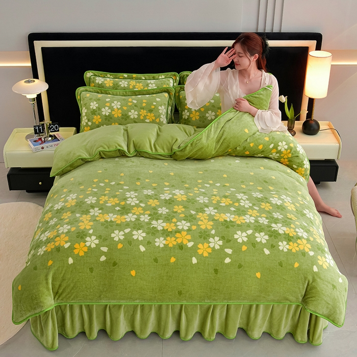 91家纺网 家纺一手货源 找家纺 （总）诺梵家纺 2025直播7斤牛奶金貂绒四件套法莱绒珊瑚绒床裙款