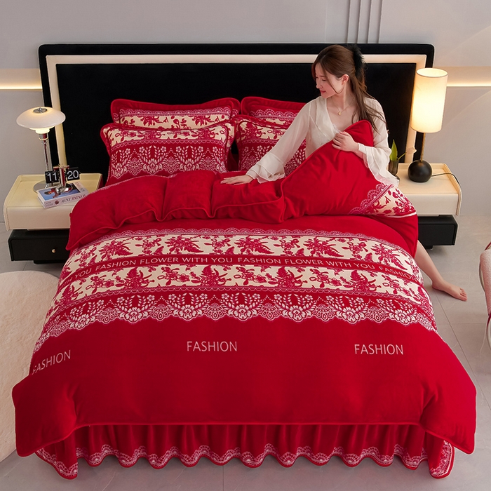 91家纺网 家纺一手货源 找家纺 （总）诺梵家纺 2025直播7斤牛奶金貂绒四件套法莱绒珊瑚绒床裙款