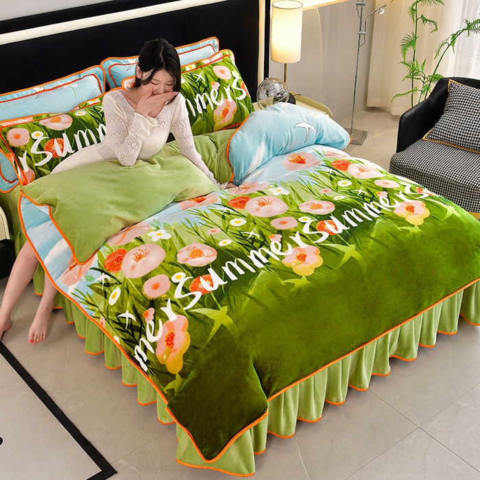 91家纺网 家纺一手货源 找家纺 （总）诺梵家纺 2025直播7斤牛奶金貂绒四件套法莱绒珊瑚绒床裙款