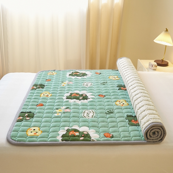 91家纺网 家纺一手货源 找家纺 卡伦家纺 2025新款A类牛奶绒夹棉加厚床垫单人双人床垫保护垫 呆萌恐龙