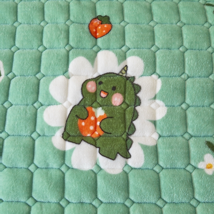 91家纺网 家纺一手货源 找家纺 卡伦家纺 2025新款A类牛奶绒夹棉加厚床垫单人双人床垫保护垫 呆萌恐龙