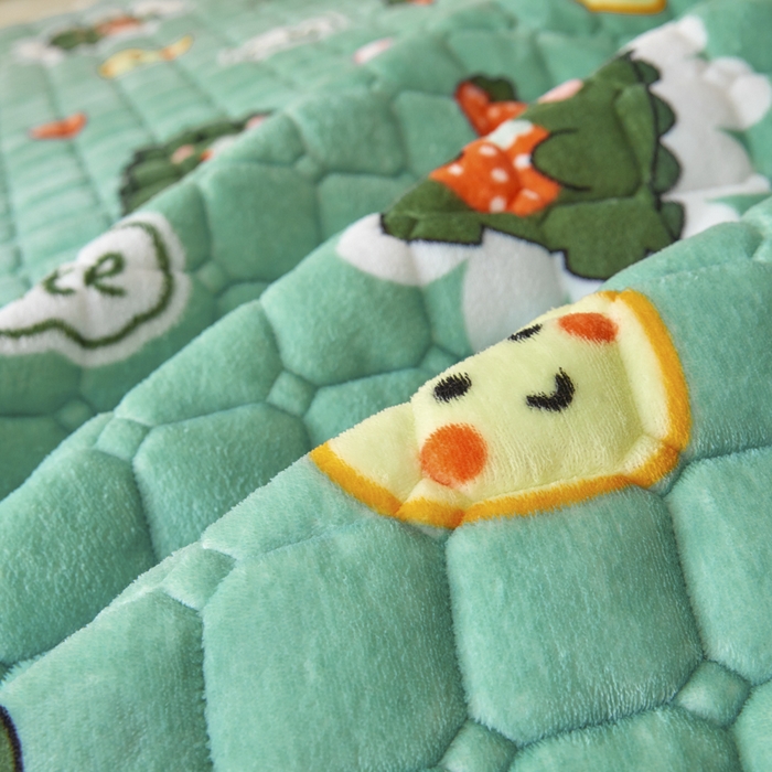 91家纺网 家纺一手货源 找家纺 卡伦家纺 2025新款A类牛奶绒夹棉加厚床垫单人双人床垫保护垫 呆萌恐龙