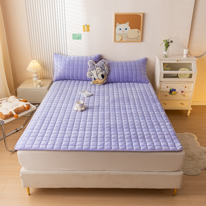 卡伦家纺 2025新款A类牛奶绒夹棉加厚床垫单人双人床垫保护垫 高雅紫